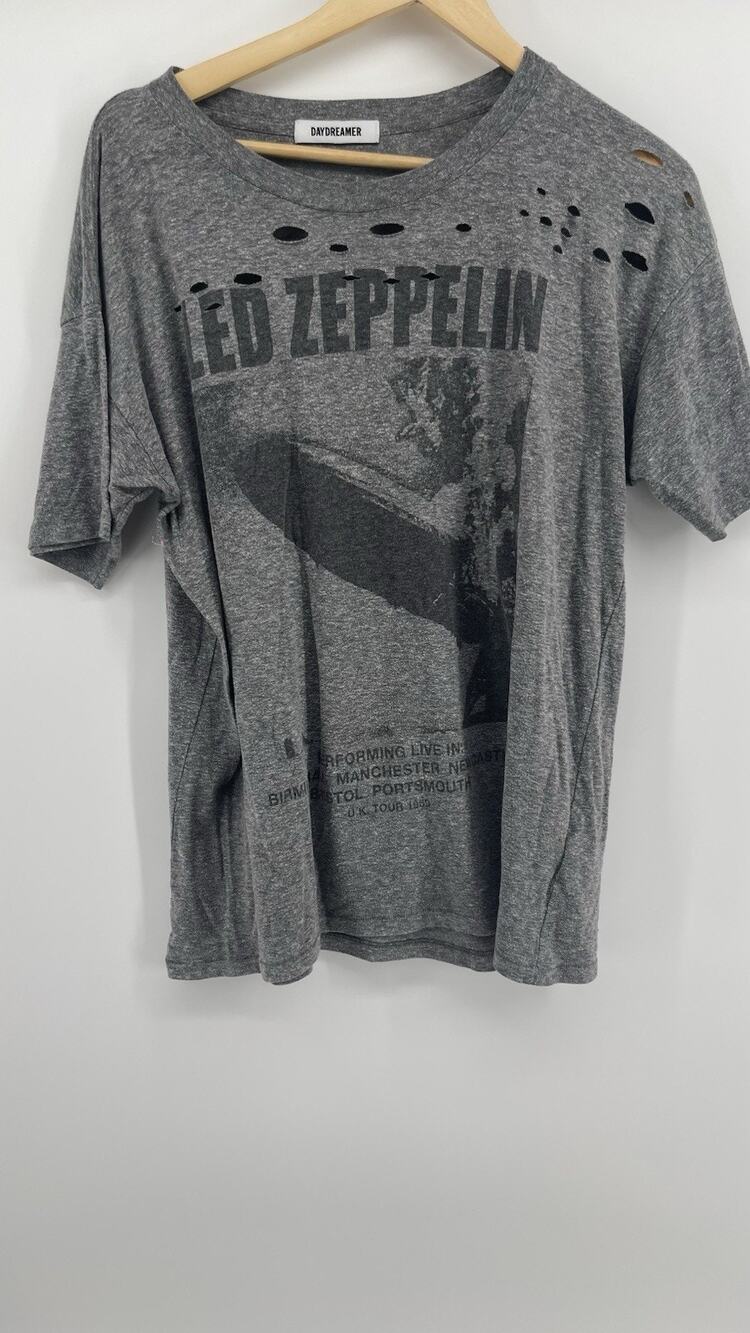 Daydreamer Led Zeppelin Distressed Band Tee Gray Graphic Shirt Rock Concert